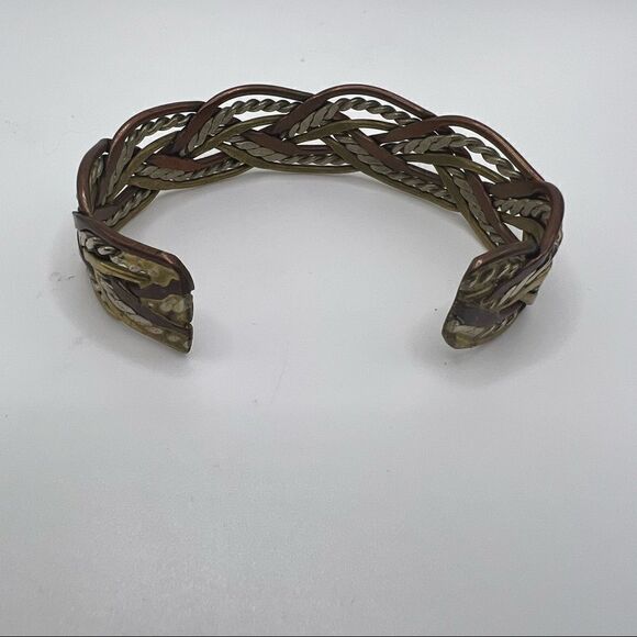 Silver Toned Gold Tone Copper Toned Twisted Rope Metal Cuff Fashion Bracelet - Picture 3 of 4